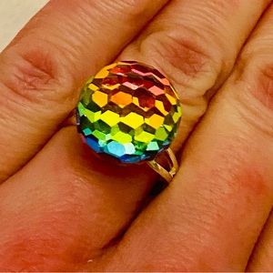 Vintage Swarovski disco ball medium vitrial crystal rainbow ring